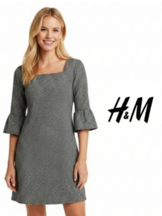 twik Dresses & Skirts - NWOT Grey Houndstooth Bell Sleeve Shift Dress Twik by Simmons